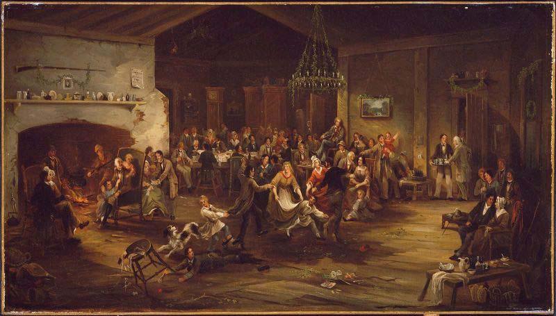Attributed to Wilkie The Christmas Party. oil painting image